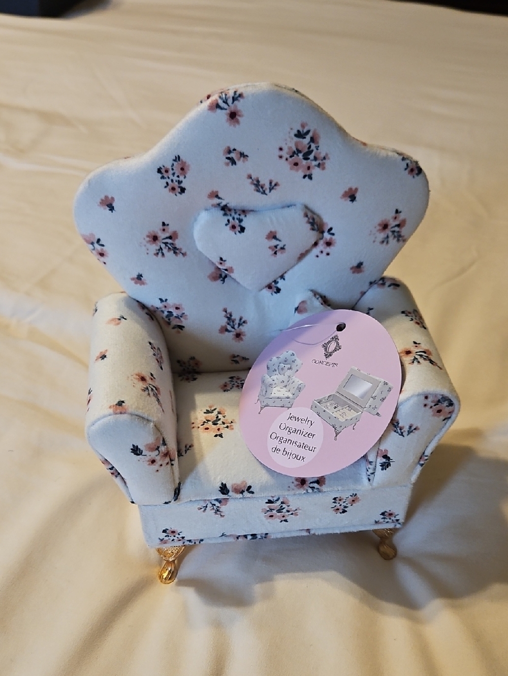 Floral Heart Accent Jewelry Organizer Chair - White with Pink Floral